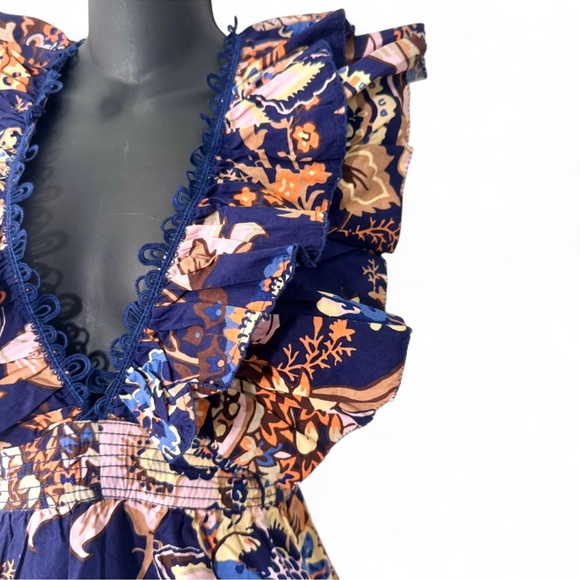 Anthropologie Navy Floral Ruffle A-Line Mini Dress Size L NWT $178 - Picture 6 of 9